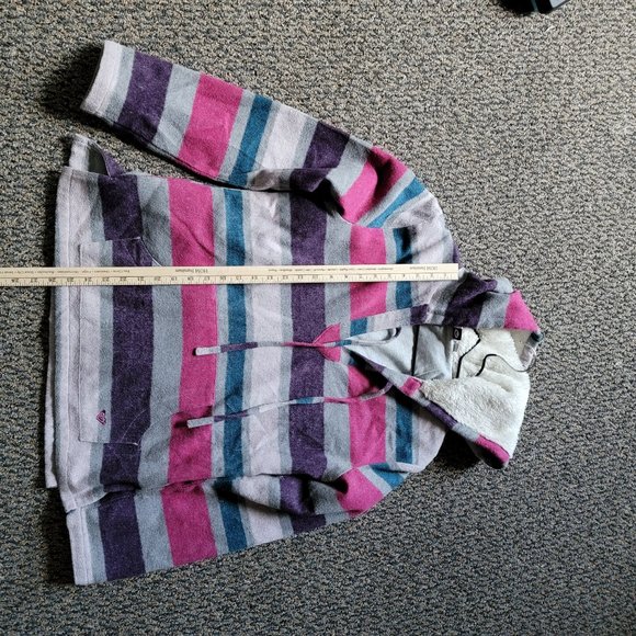 ROXY Pink Purple Striped Fleece Hoodie Size Medium - Picture 9 of 16